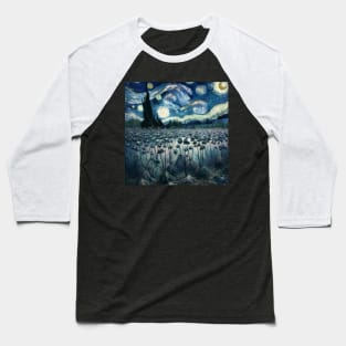 Enchanted Flower Garden Night: Flax Starry Floral Baseball T-Shirt